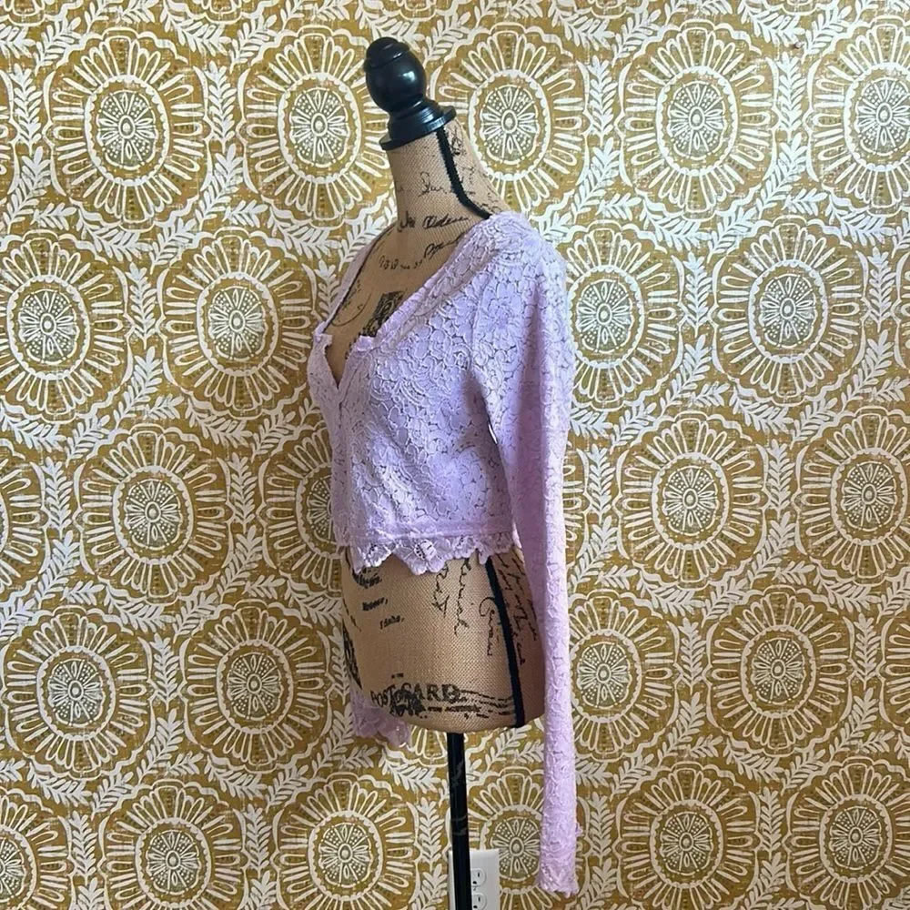 NWOT Free People Intimately Cloud Ride Lace Lounge Crop Top Brushed Lilac Sz M